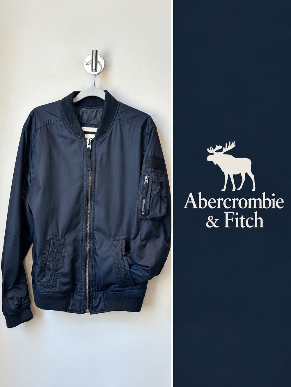 Abercrombie & Fitch Men's Navy Blue MA-1 Bomber Jacket Size Large